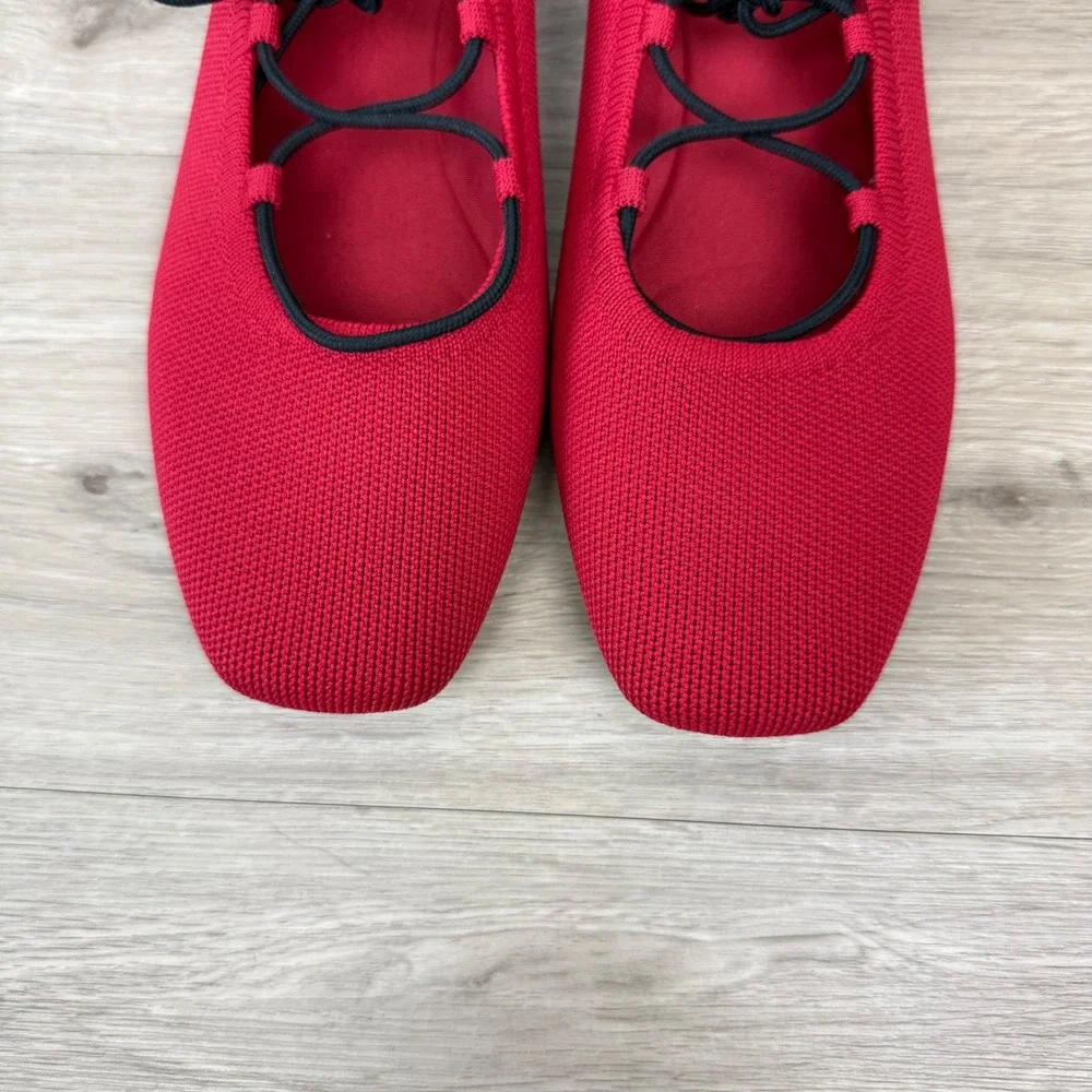 NEW Vivaia Ruby Red Square-Toe Lace Up Mary Janes Miley Flats Knit Size 39